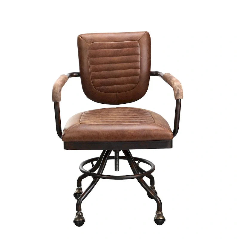 Aurelle Home Vintage-Inspired Soft Brown Leather Rustic Desk Chair - image 2