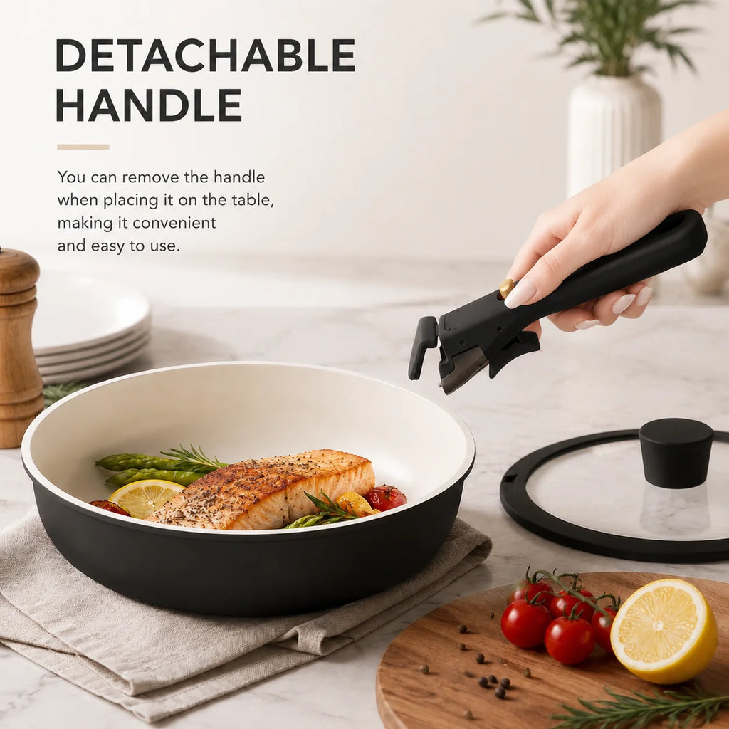 33 PCS Ceramic Cookware Set Nonstick Pots Pans Detachable Handles Induction Dishwasher Safe Black - image 3