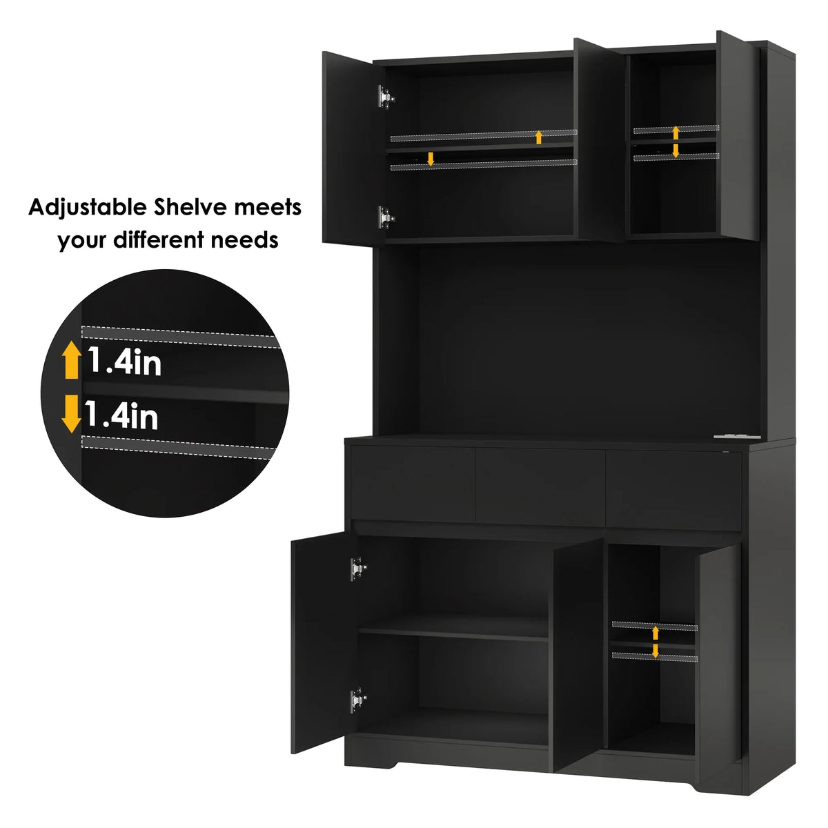 Homfa 70.9'' Tall Kitchen Pantry Cabinet with Charge Station & Led Light, 3 Drawer Storage Cabinet with Adjustable Shelves, White - image 26