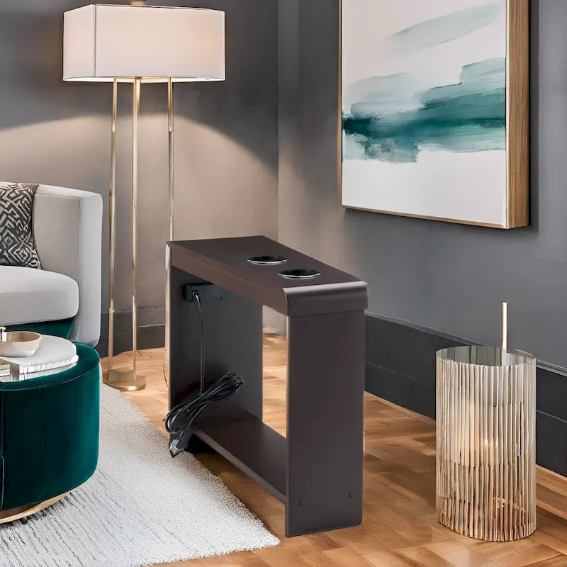 Compact Charging Side Table - Nightstand with Storage, Dual Power Outlets & USB Ports - image 11