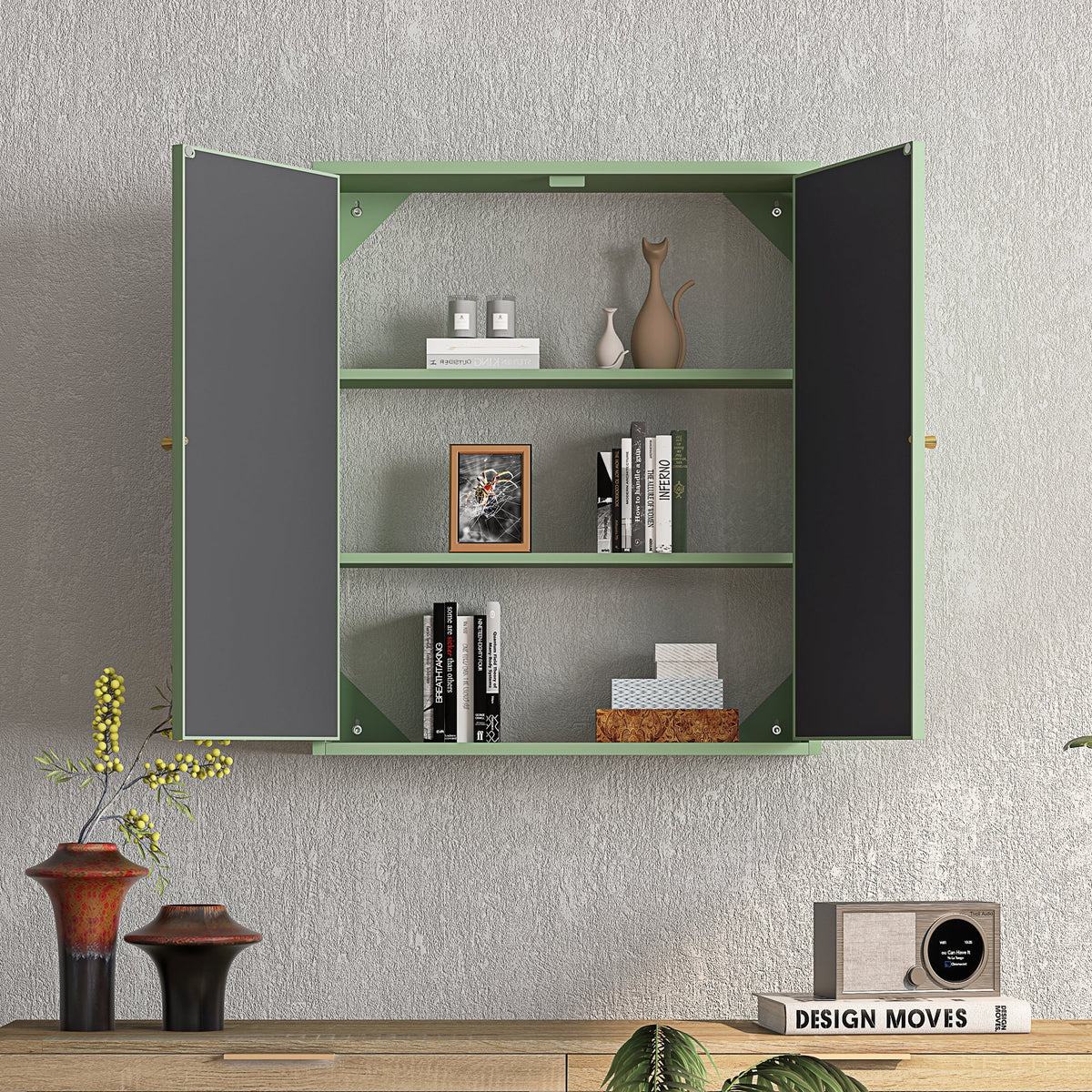27.56"Modern Wall Cabinet with Glass Doors, Bathroom Cabinet with Featuring Three-tier Storage for Entryway Living Room, Bathroom or Dining Room - image 31