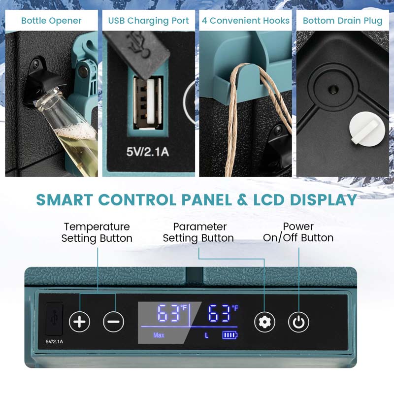 40-Quart Dual-zone Car Refrigerator with Wheels, 12V/24V DC & 100-240V AC Portable Car Fridge Cooler Freezer - image 10