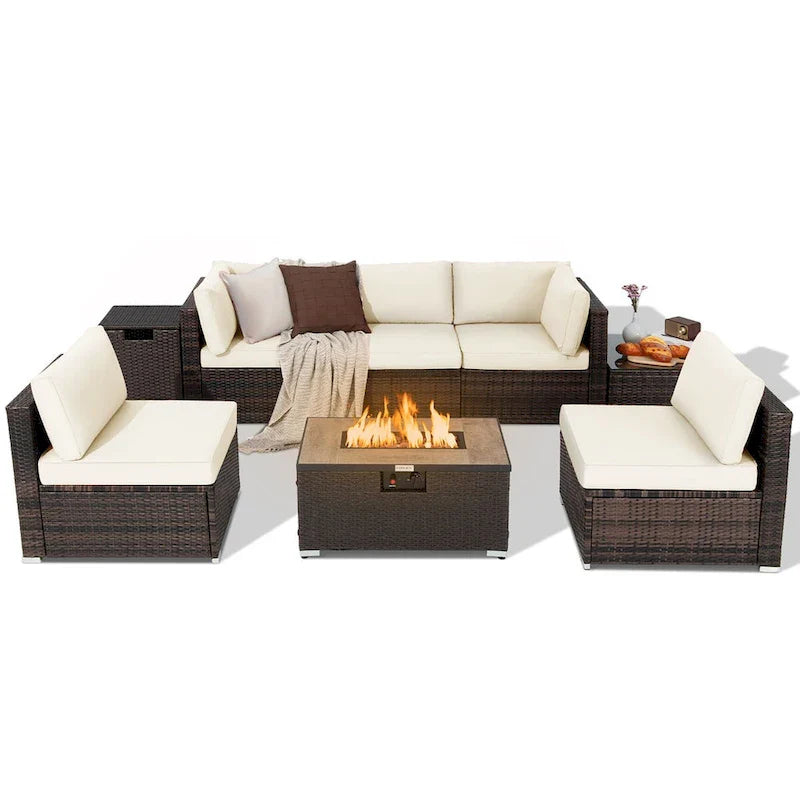 8PCS Patio Rattan Furniture Set Fire Pit Table Tank Holder Cover Deck - image 13
