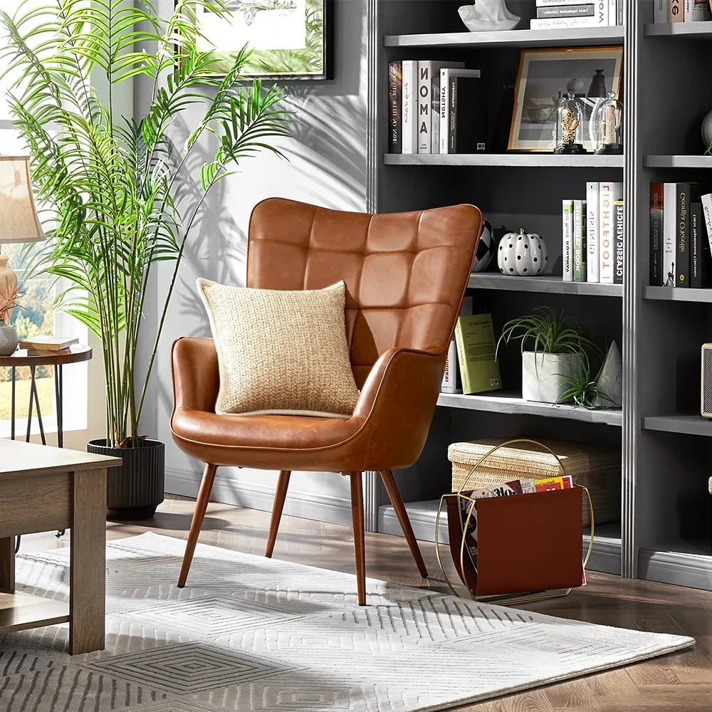 Alden Design Mid-Century Modern Faux Leather Wingback Accent Chair, Brown - image 4