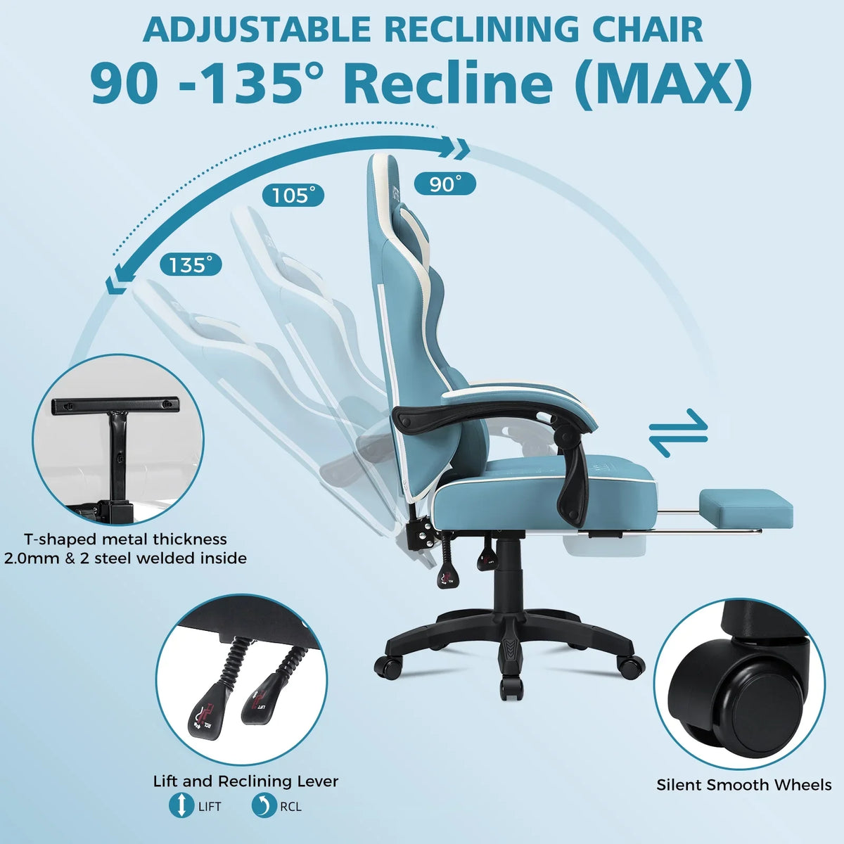 Hoffree Gaming Chair with Massage and Footrest Big and Tall Gamer Chair with Headrest and Lumbar Support PU Computer Game Chair for Adults Office - image 31