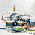 Gotham Steel 15 Pc Ceramic Cookware Set Nonstick, Ceramic Pots and Pans Set Non Stick with Steamer & Cooking Utensils, Non Toxic, Premium Stay Cool Handles, Oven & Dishwasher Safe, Blue - image 1