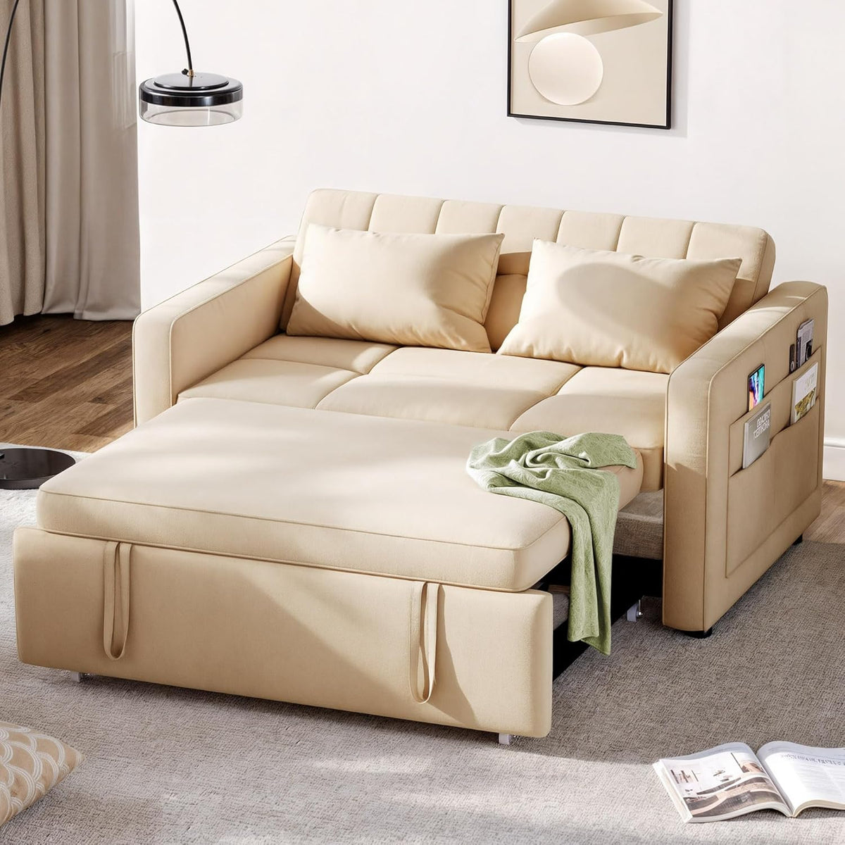 DWVO 3-in-1 Convertible Sofa Bed, 55" Sleeper Sofa with Pull-Out Bed, Cat-Scratch-Proof Fabric Futon Couch with Adjustable Backrest and Side Pocket, Loveseat for Living Room Apartment, Grey - image 5