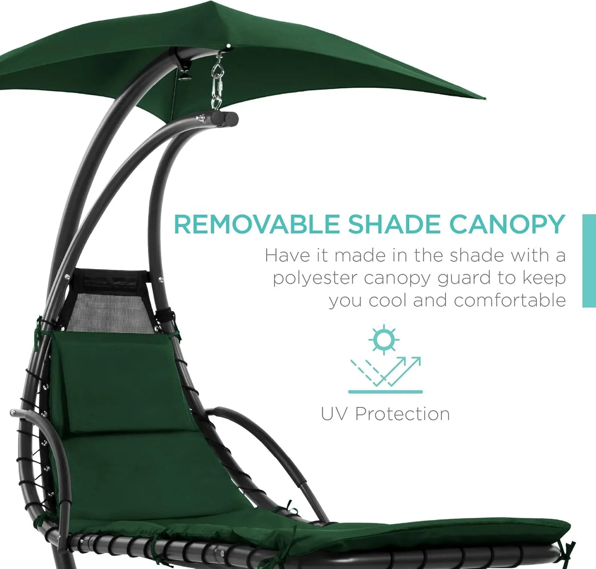Best Choice Products Outdoor Hanging Curved Steel Chaise Lounge Chair Swing w/Built-in Pillow and Removable Canopy - Charcoal