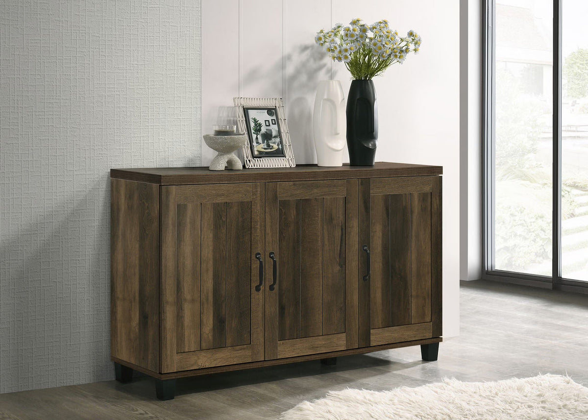 Qumbnk Wood Shoes Storage Cabinet with Handle, 3 Door Accent Cabinet for Living Room, Bedroom, Dark Brown - image 1