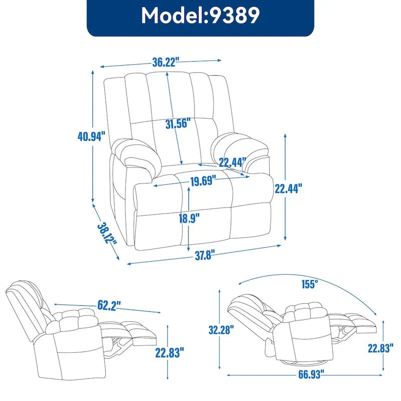 Extra-Large Swivel Rocker Recliner with Footrest and Pockets - Manual Operation - image 31