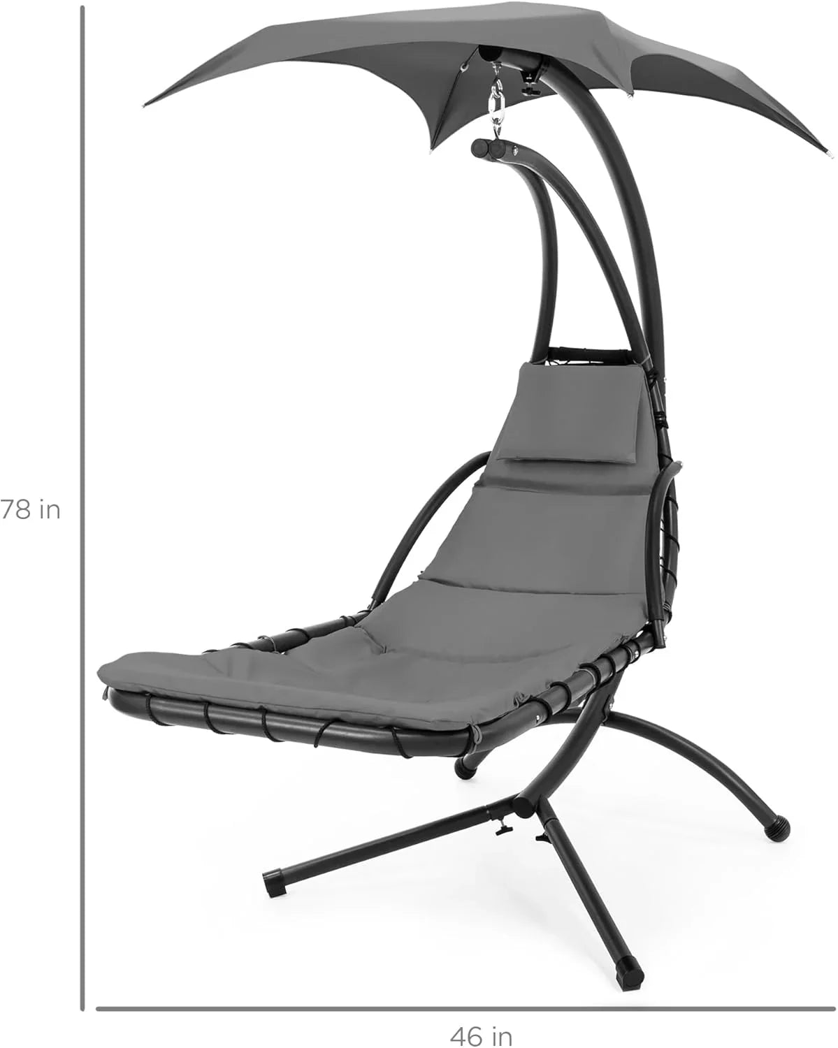 Best Choice Products Outdoor Hanging Curved Steel Chaise Lounge Chair Swing w/Built-in Pillow and Removable Canopy - Charcoal