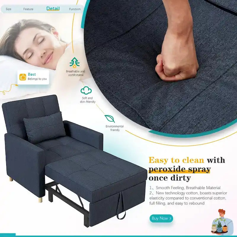 AECOJOY 3-in-1 Convertible Sleeper Sofa Chair with Pillow and Adjustable Backrest - image 41