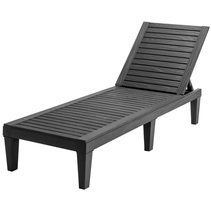 Outdoor Chaise Lounge Chair Patio Recliner Adjustable With 5 Positions Wood Texture Design Waterproof Easy To Assemble - Comf