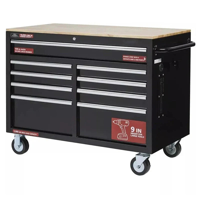 46 in. W x 24 in. D 9-Drawer Gloss Black Deep Tool Chest Mobile Workbench