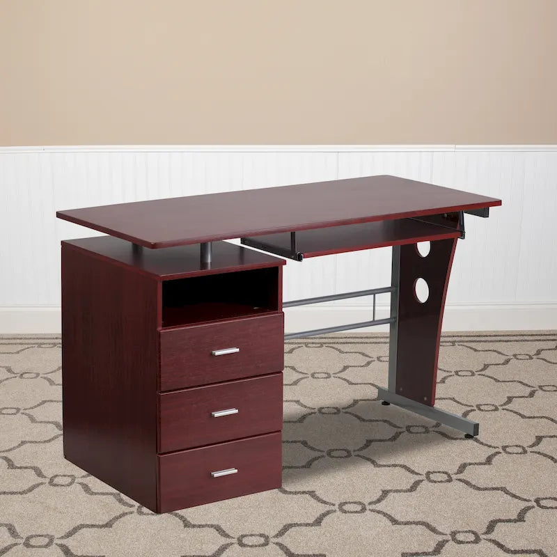 3-Drawer Pedestal Computer Desk with Keyboard Tray - image 2