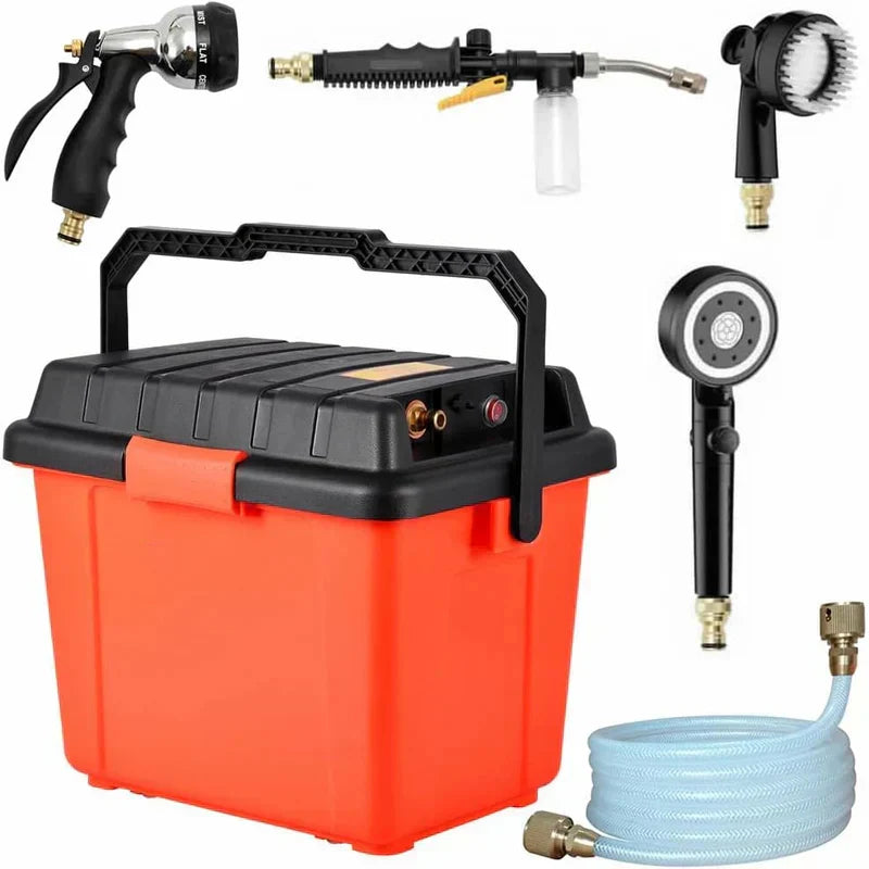 Portable Outdoor Shower System, 6.6-Gallon, High Pressure, Battery Powered, 12000mAh, with Pump & Garden Hose Nozzles, Ideal 