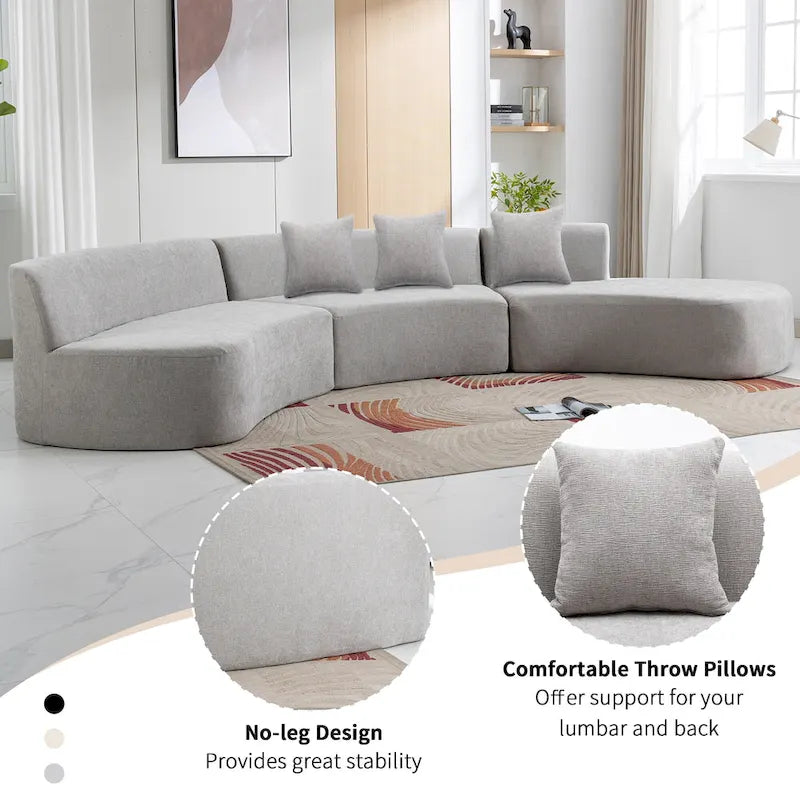 136-Inch Elegant Curved Chenille Sectional Sofa with Three Throw Pillows for Living Room - image 17