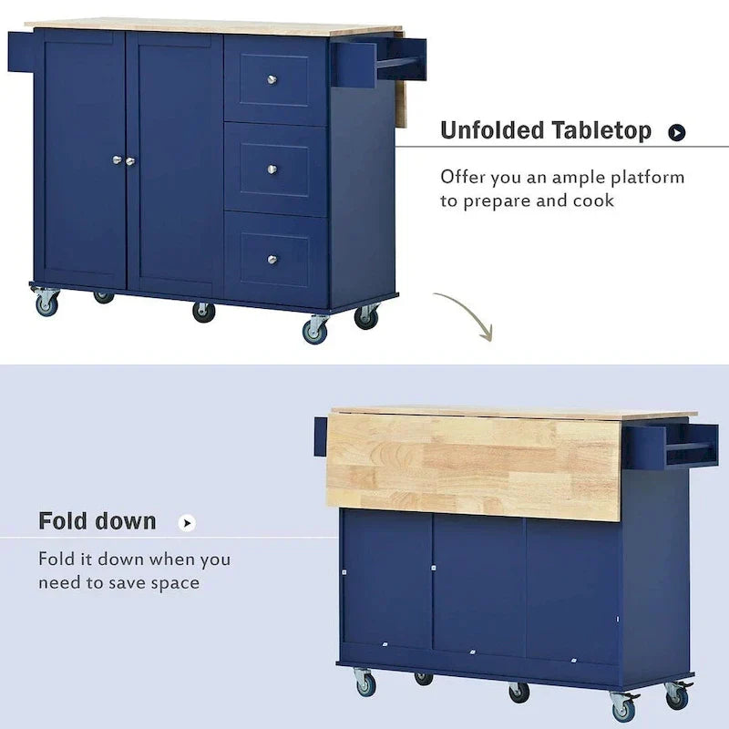 Mobile Kitchen Island on Wheels with Drop Leaf and Solid Wood Top - image 19