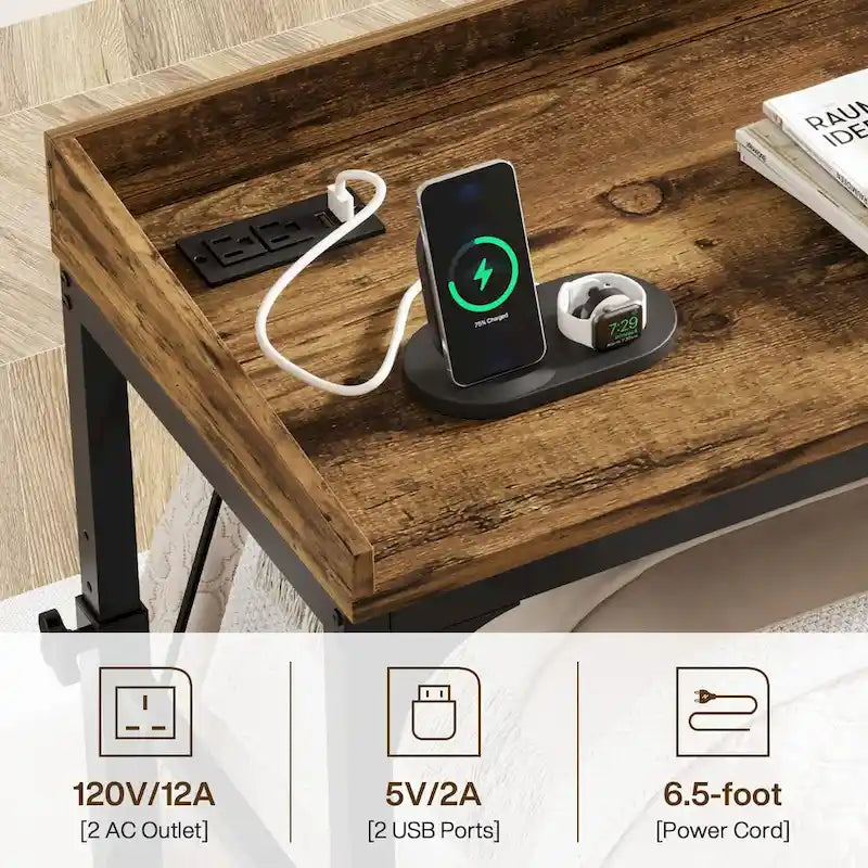 Mobile Height Adjustable Overbed Table with Wheels, Featuring Outlets and USB Ports for Laptops - image 13