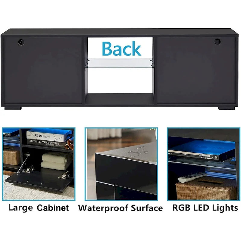 Contemporary LED TV Stand Media Console with Illuminated Features - High Gloss Finish, 51L x 14W x 16H inches - image 17