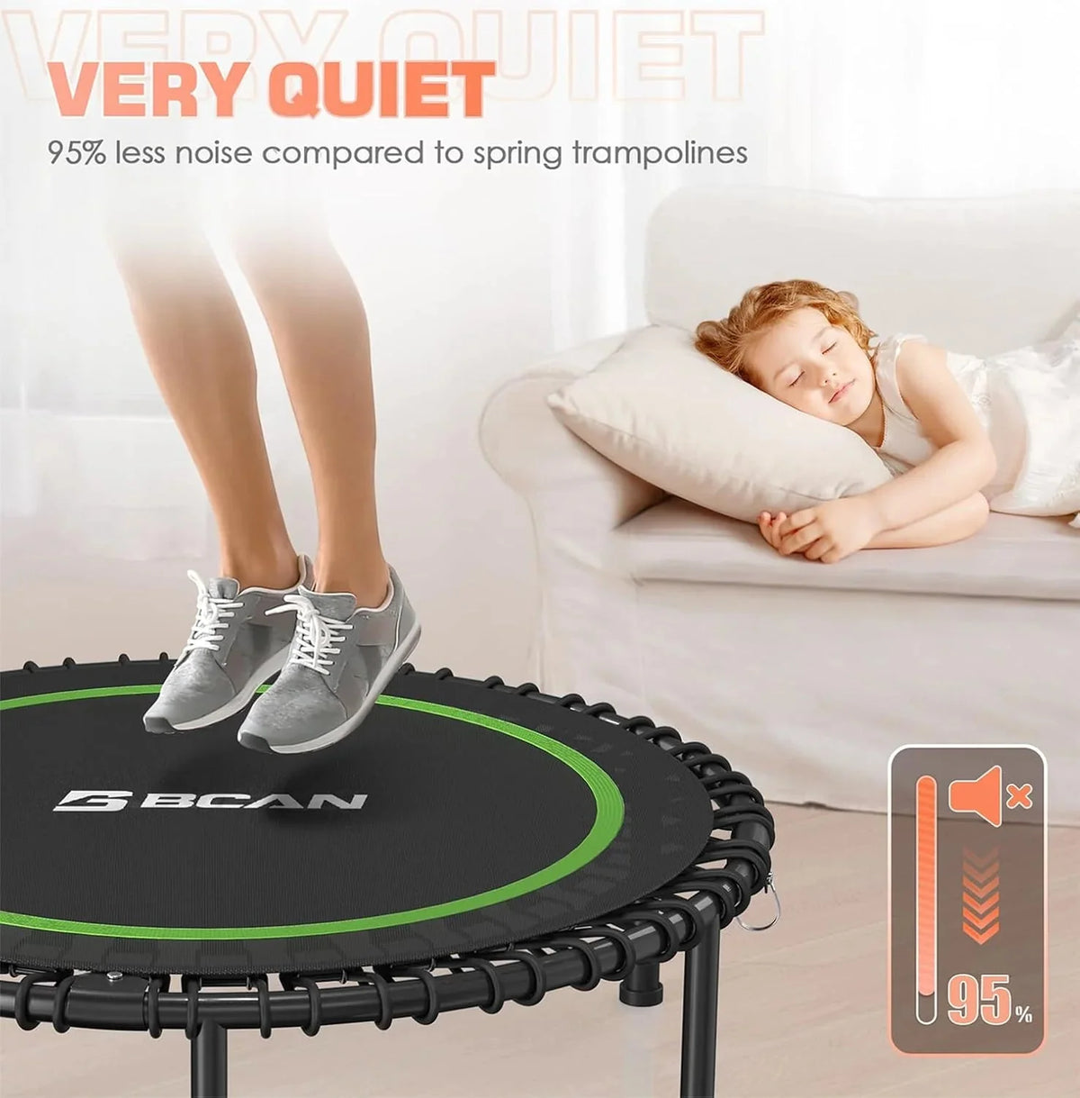 BCAN 450/550 LBS Foldable Mini Trampoline, 40"/48" Fitness Trampoline with Bungees, U Shape Adjustable Foam Handle, Stable & Quiet Exercise Rebounder for Adults Indoor/Outdoor Workout - image 15
