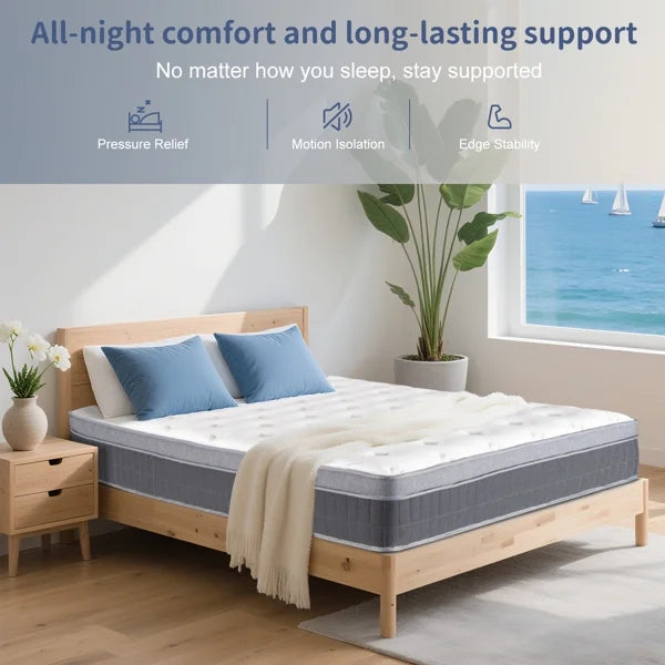 Full Size Mattress in a Box 14 Inch Memory Foam Hybrid Mattress with Pocketed Springs Medium Firm Support Motion Isolation Edge Support Night Trial - image 6