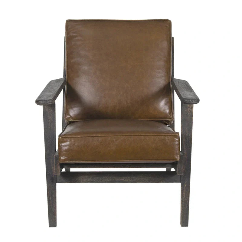Handcrafted Amber Accent Chair with Slatted Mango Wood, Buffalo Leather Cushions, and Angled Legs - image 20