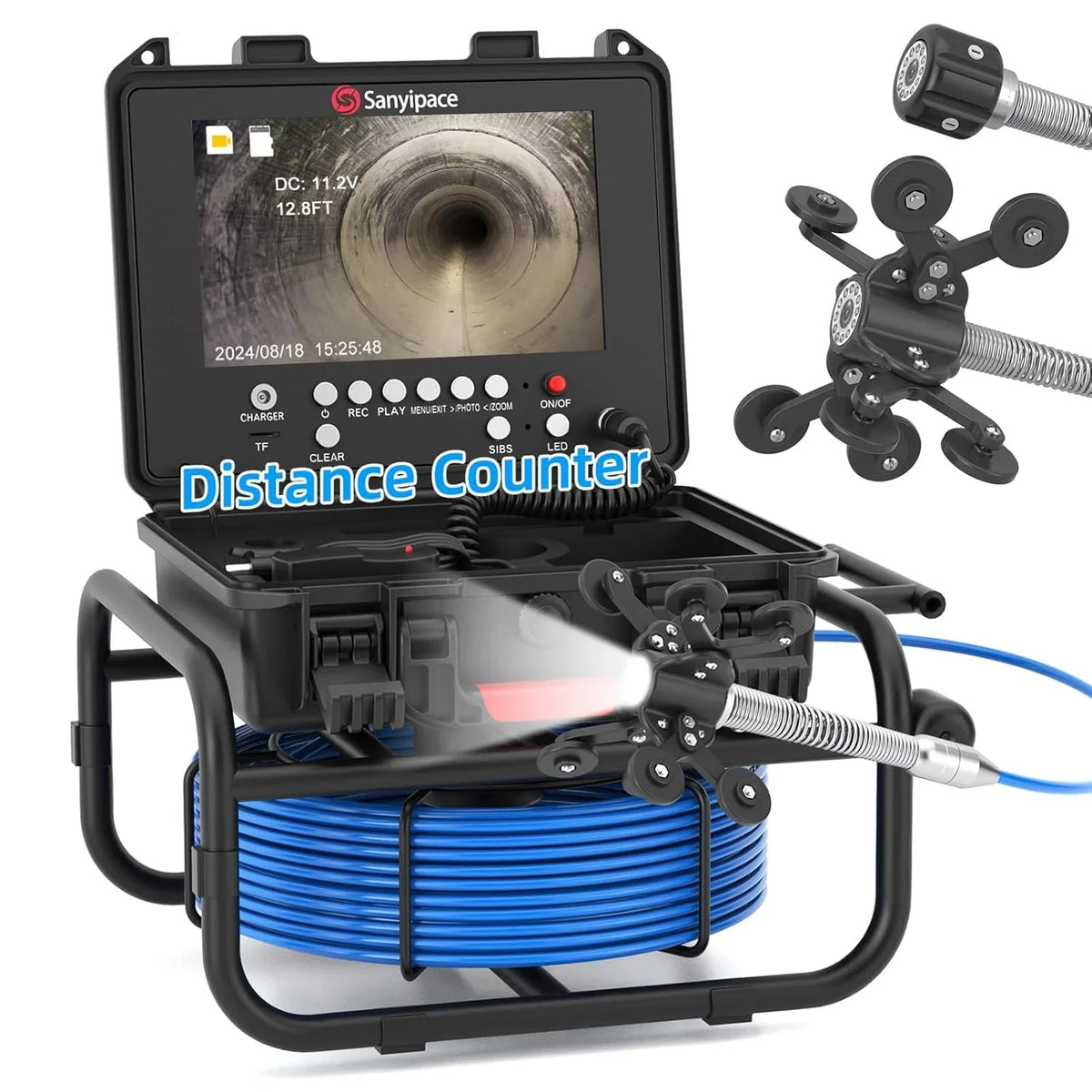 100ft Sewer Inspection Camera with 9" IPS Screen, 23mm HD Waterproof Pipe Camera, 5X Zoom, DVR Recording, Distance Counter, 16GB Card for Plumbing Inspection - image 3