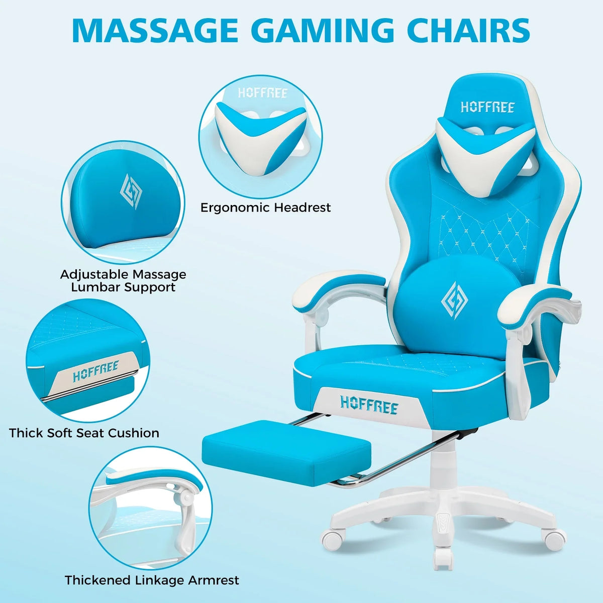 Hoffree Gaming Chair with Massage and Footrest Big and Tall Gamer Chair with Headrest and Lumbar Support PU Computer Game Chair for Adults Office - image 25
