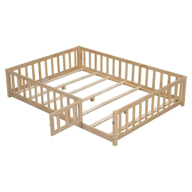 Kids' Full-Size Wooden Floor Bed with Fence and Door - image 21