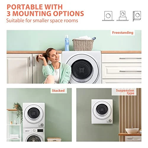 Portable Clothes Dryer 850W, 1.5 cu.ft, Compact & Quiet, Wall-Mountable, ETL Certified, Ideal for Small Spaces