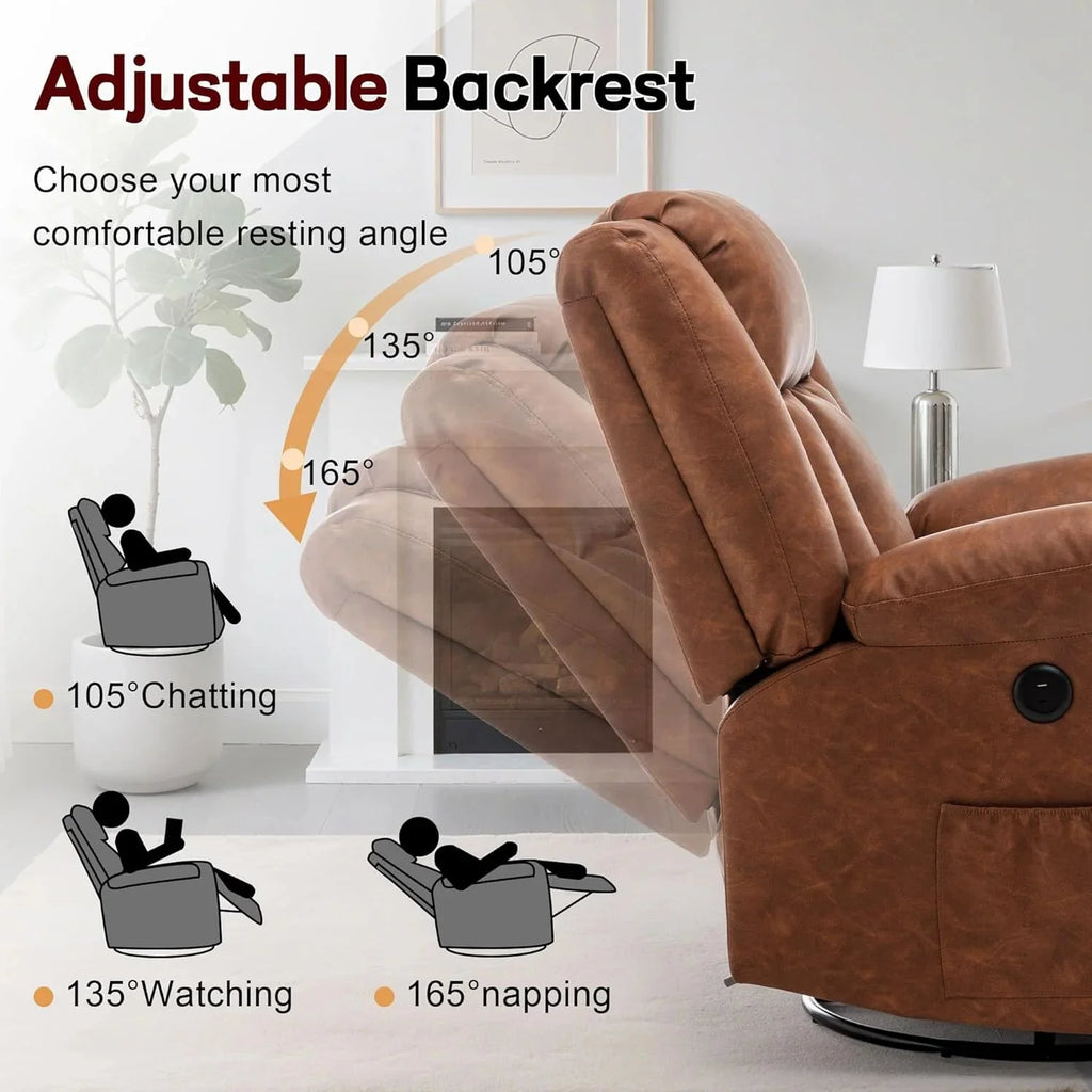 Rocker Recliner, Glider Recliner Chairs for Adults, 360° Swivel Rocking Chair with Massage and Heating, Nursery Chair with Storage and USB Charging for Living Room, Bedroom, Nursery - image 41