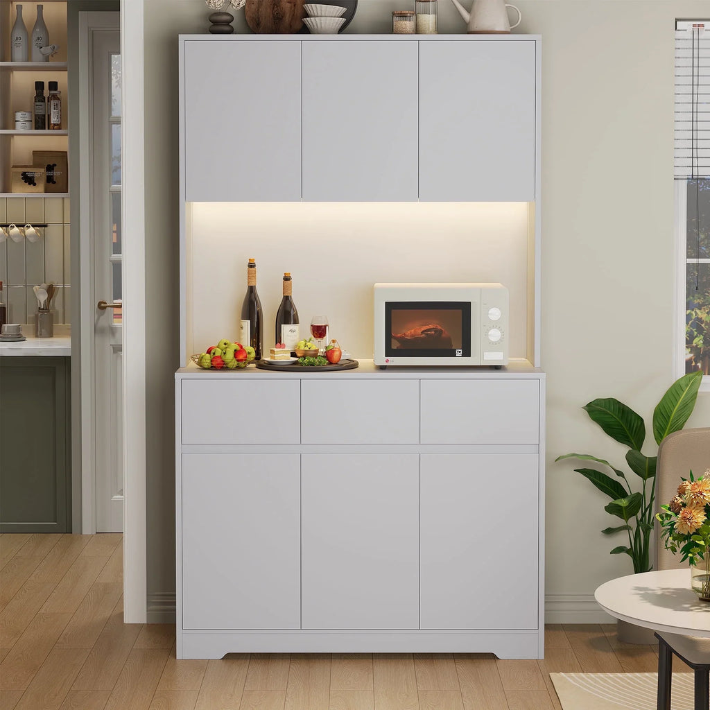 Homfa 70.9'' Tall Kitchen Pantry Cabinet with Charge Station & Led Light, 3 Drawer Storage Cabinet with Adjustable Shelves, White - image 23