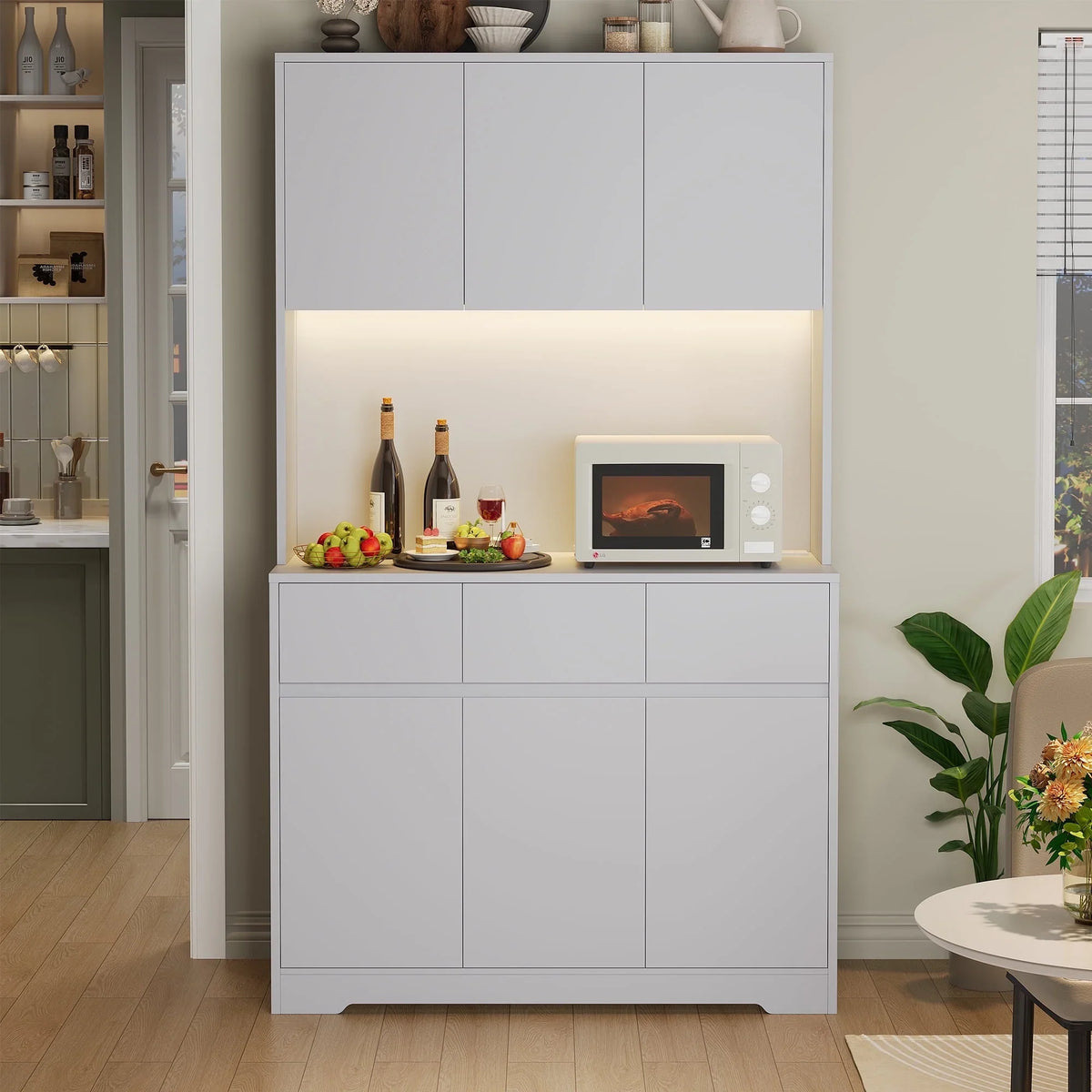 Homfa 70.9'' Tall Kitchen Pantry Cabinet with Charge Station & Led Light, 3 Drawer Storage Cabinet with Adjustable Shelves, White - image 23