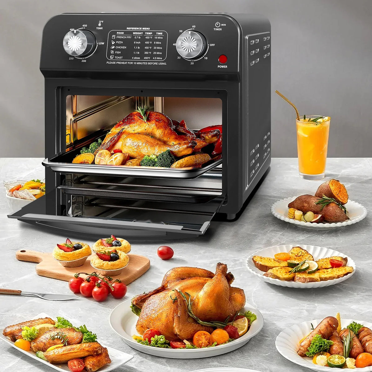 PlumChef 13 Quart 4 Slices Air Fryer Convection Toaster Oven, 1500W, 7 in 1 Multifunction with Roast, Bake, Grill, Broil, Toast, Dehydrate, Defrost - image 18