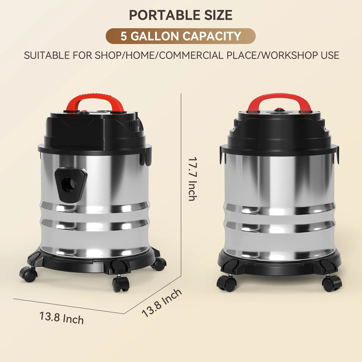 TOPTENG Wet Dry Vacuum Cleaner, 5 Gallon 1800W 6 HP Peak Stainless Steel Shop Vacuum Wet and Dry - image 5