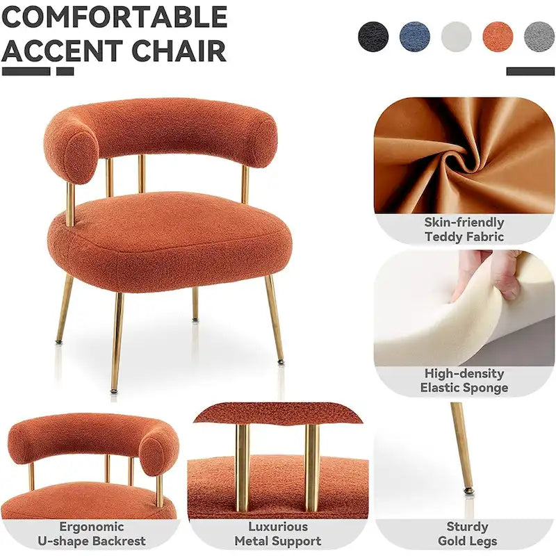 SEYNAR Contemporary Glam Upholstered Open-Back Accent Chair with Gold Legs - image 3