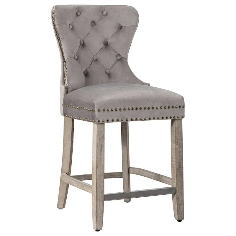 Carter 24-Inch Wingback Tufted Counter Stool with Antique Grey Legs and Nailhead Trim - image 21