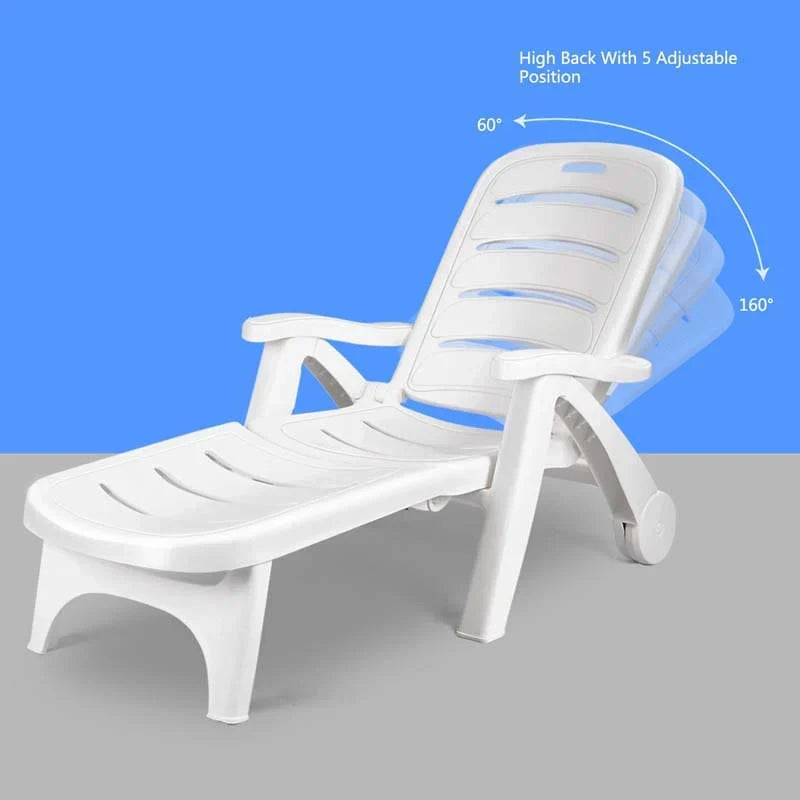 Rolling Folding Plastic Pool Lounge Chair With Armrests 5 Position Outdoor Sun Lounger Patio Deck Chair Beach Chair - Comfort