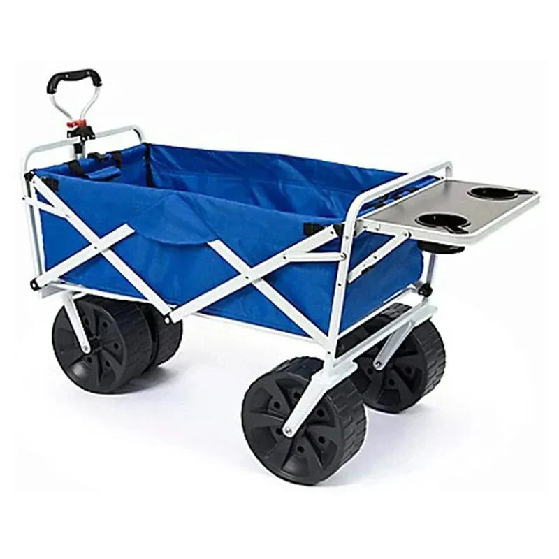 All Terrain Beach Wagon with Side Table|Heavy Duty Collapsible Folding Cart with Large Wheels for Beach Day, Picnic, Camping,