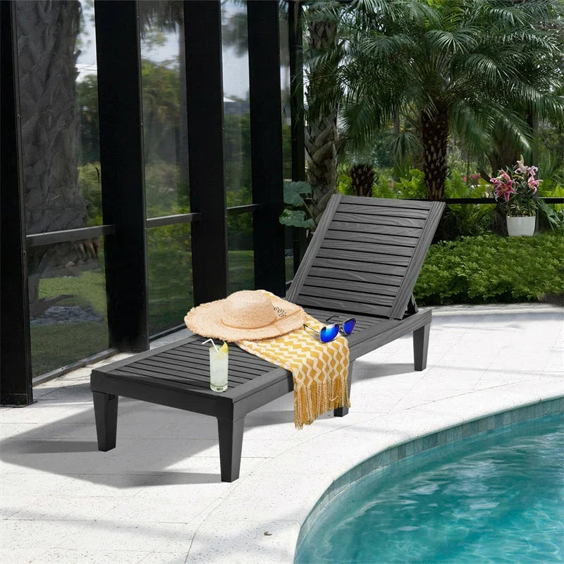 Outdoor Chaise Lounge Chair Patio Recliner Adjustable With 5 Positions Wood Texture Design Waterproof Easy To Assemble - Comf