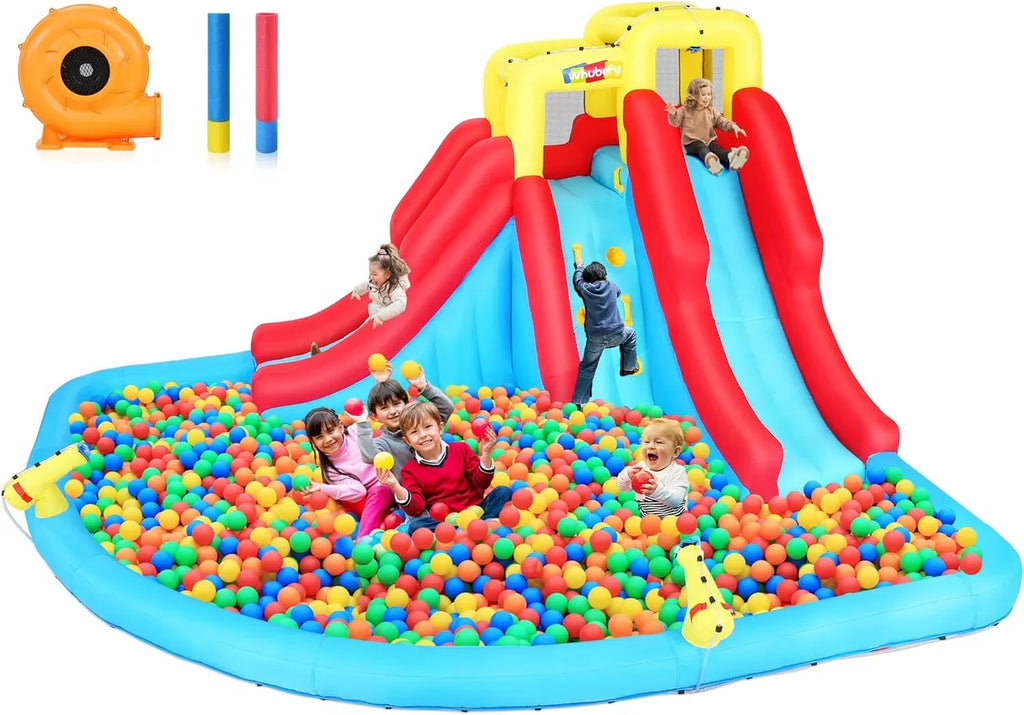 Inflatable Water Slides for Kids 8-in-1 Bounce House Water Park with 450W Blower Climbing Wall, Splash Pool, 2 Water Cannons,