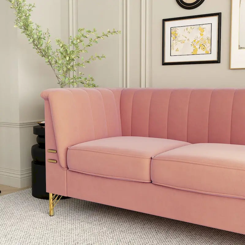 Contemporary Velvet Upholstered 3-Seat Sofa with Golden Metal Legs - Pink Living Room Couch (83.46" x 30.51" x 31.9") - image 6