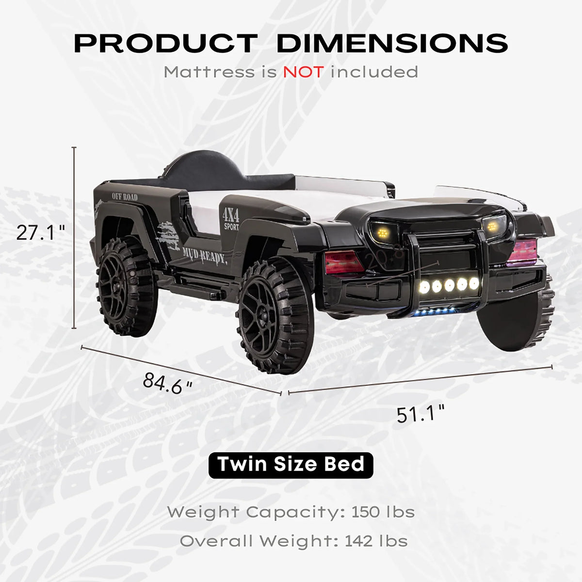 Furniture of America Terra Kids Plastic Twin SUV Bed with LED and Sound, Black - image 19