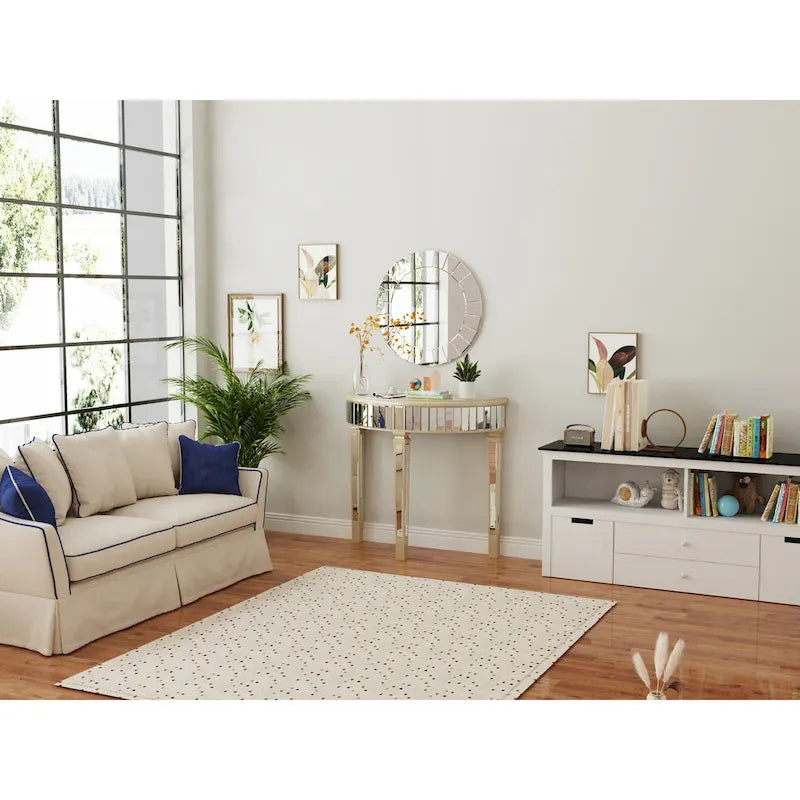 Silver Mirrored Half Moon Console Sofa Table - 35.4 x 31.6 Inches - image 11