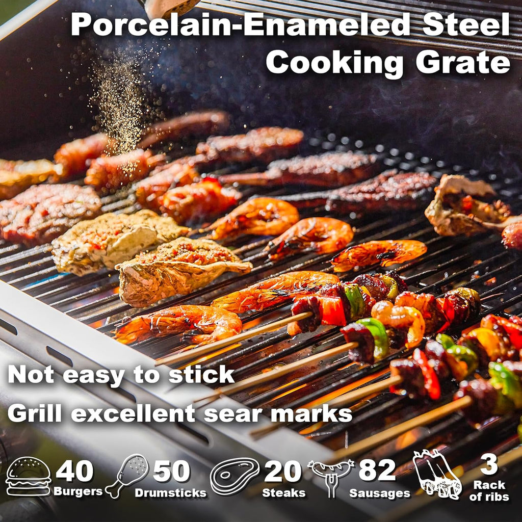 Upgraded 4 Burner BBQ Propane Gas Grill with Cast Iron Grates & Side Stove, 44,000 BTU Stainless Steel Burner Barbecue Grill 
