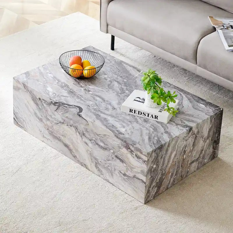 Contemporary Rectangular Coffee Table with Sturdy Base and Imitation Marble Finish for Living Room - image 17