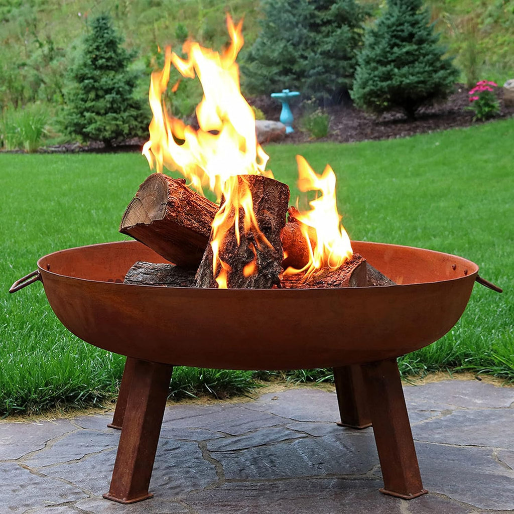 34-Inch Rustic Cast Iron Outdoor Raised Fire Pit Bowl with Handles - Oxidized Finish - image 2