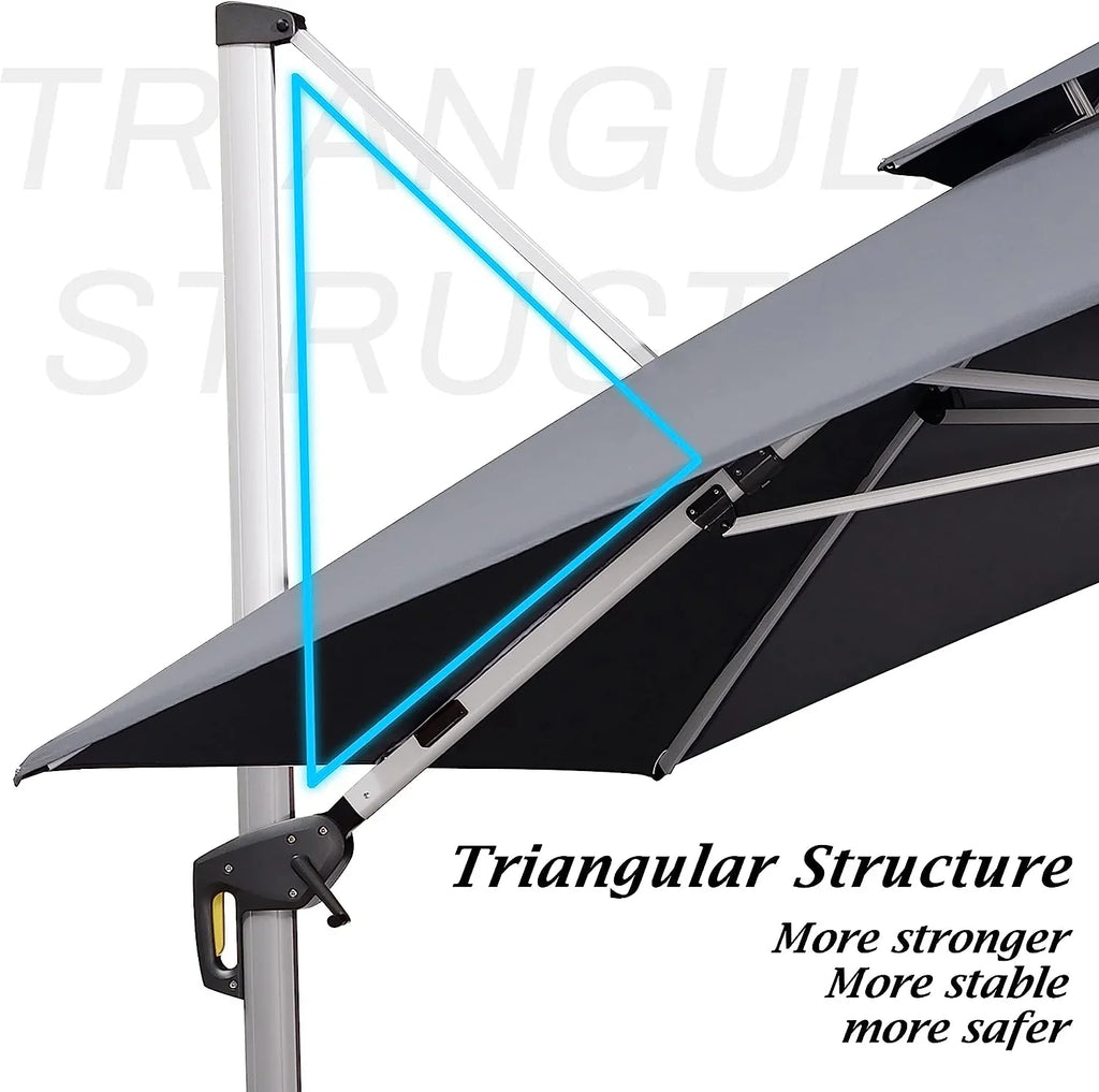 12ft Solar LED Patio Umbrella Outdoor Round Umbrella Large Cantilever Umbrella with LED Lights Windproof Bias Umbrella Heavy 