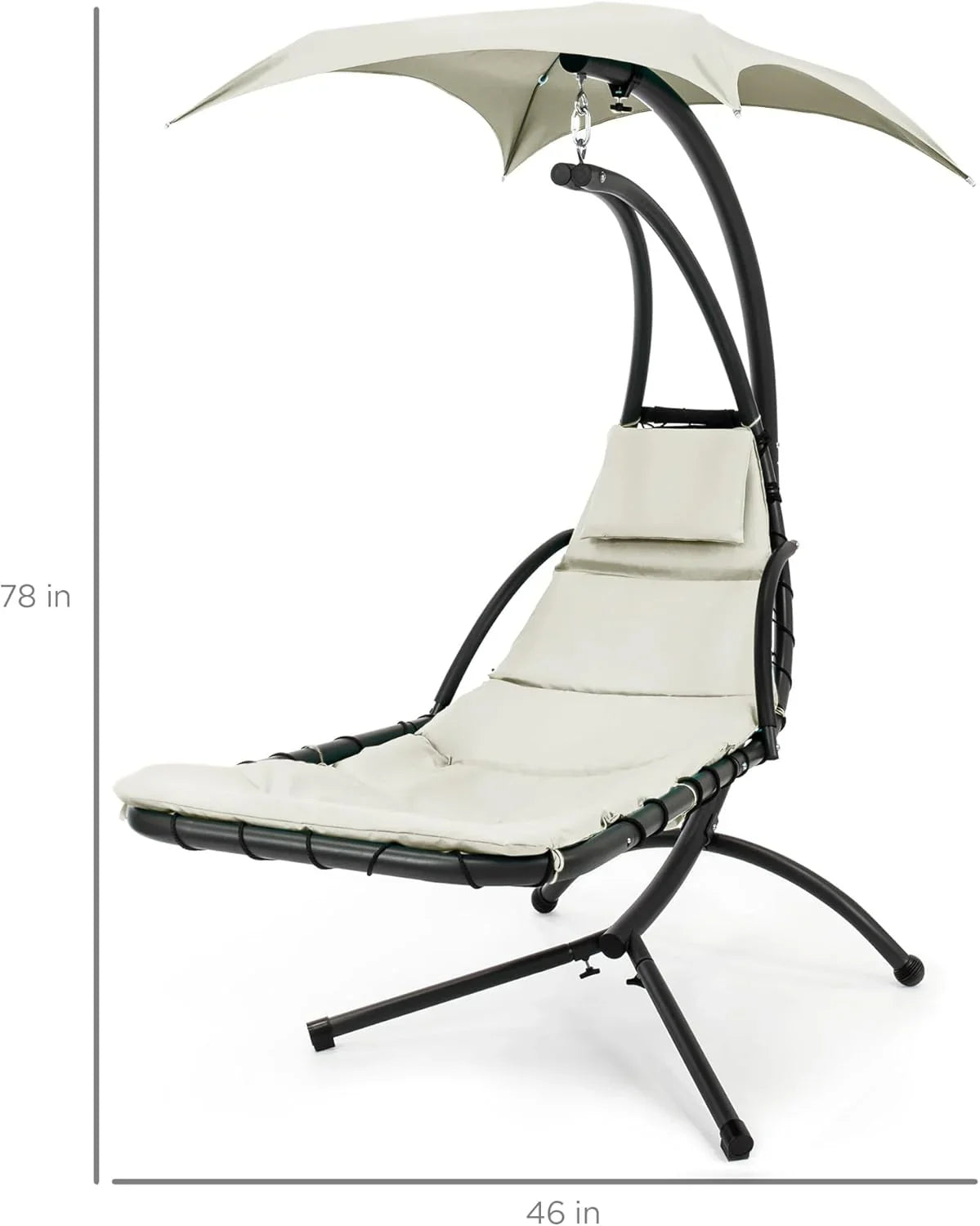 Best Choice Products Outdoor Hanging Curved Steel Chaise Lounge Chair Swing w/Built-in Pillow and Removable Canopy - Charcoal